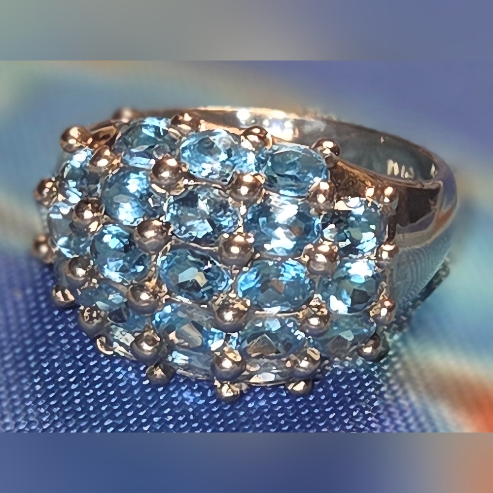 Sterling Blue Topaz Dome Ring Signed "ALX", Marked 925 & THAI, Sz 10, Excellent!